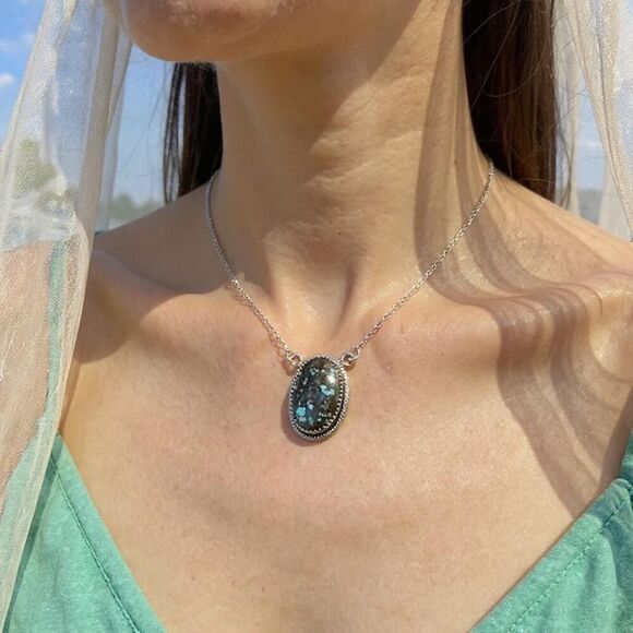 Southwestern Number 8 Turquoise Cross Pendant Necklace Sterling Silver New - Picture 2 of 5